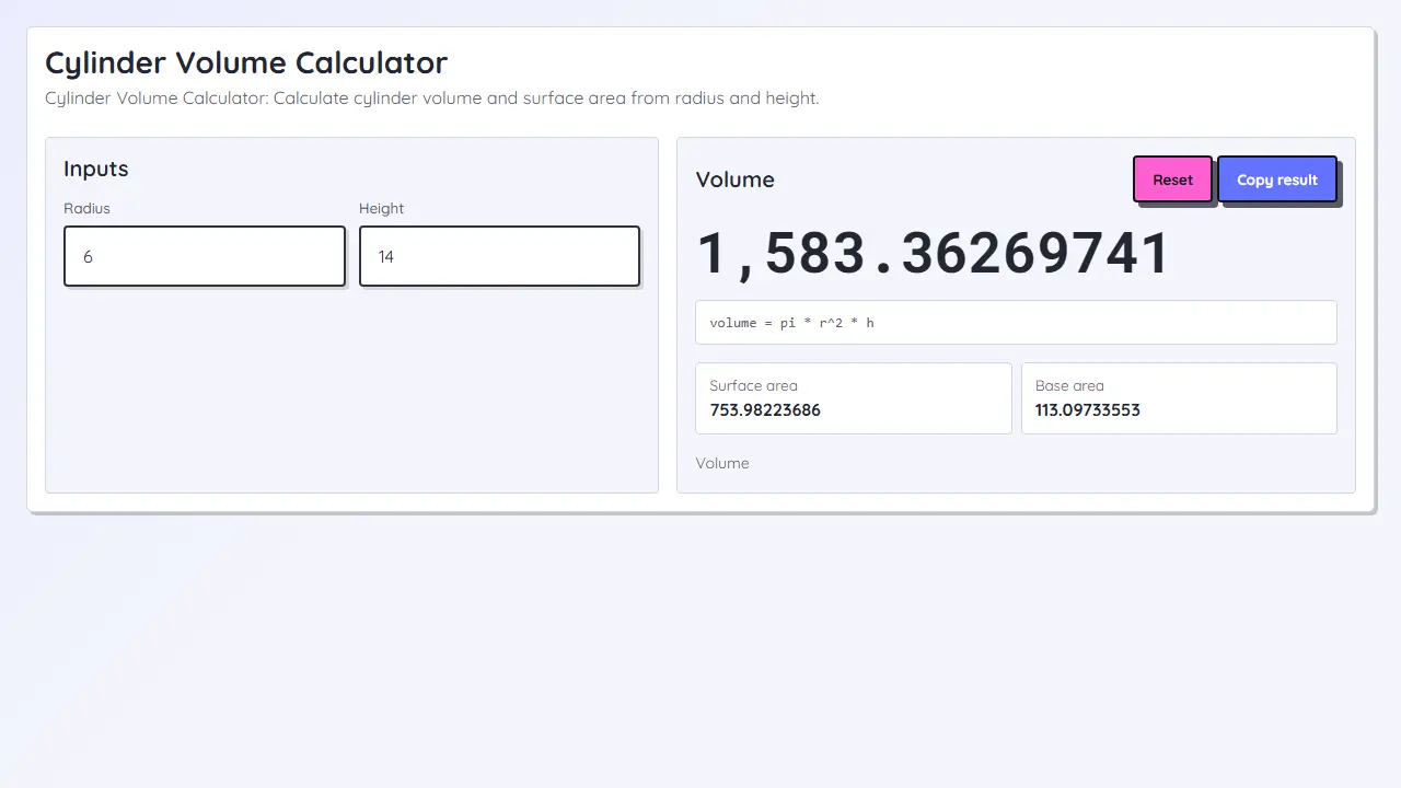 Imagen teaser de Calculadora de volumen de cilindro