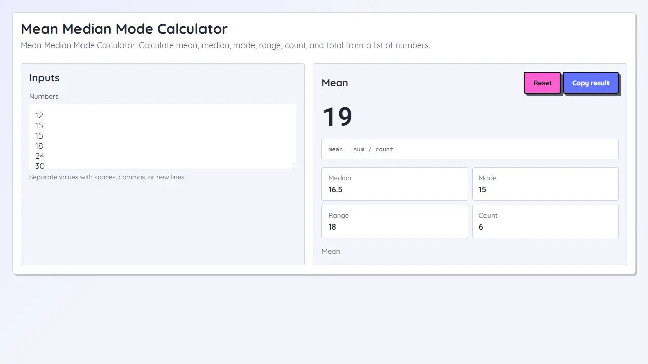 Imagen teaser de Calculadora de media, mediana y moda