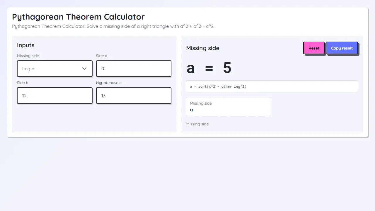Imagen teaser de Calculadora del teorema de Pitágoras