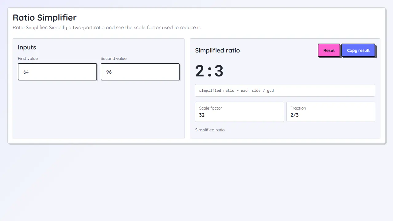 Imagen teaser de Simplificador de razones