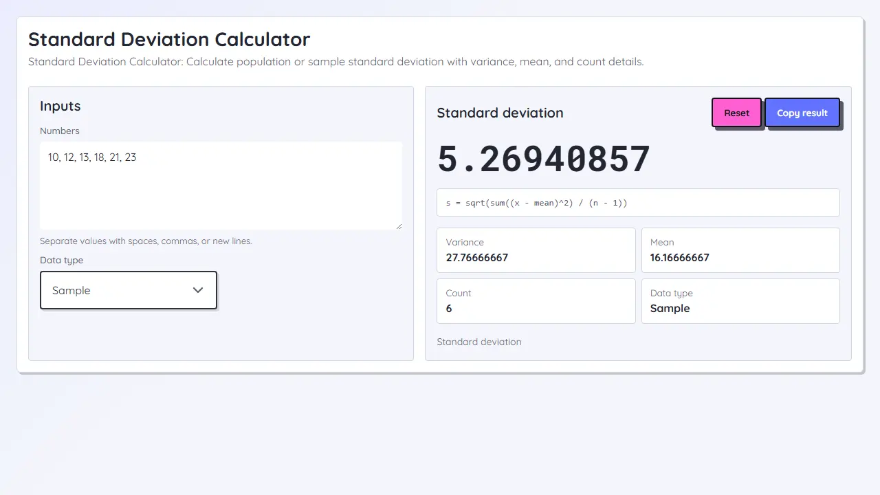 Imagen teaser de Calculadora de desviación estándar