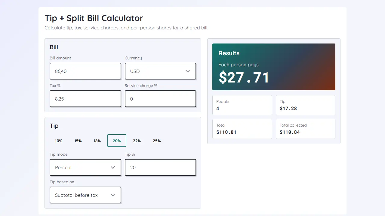 Tip + Split Bill Calculator teaser image